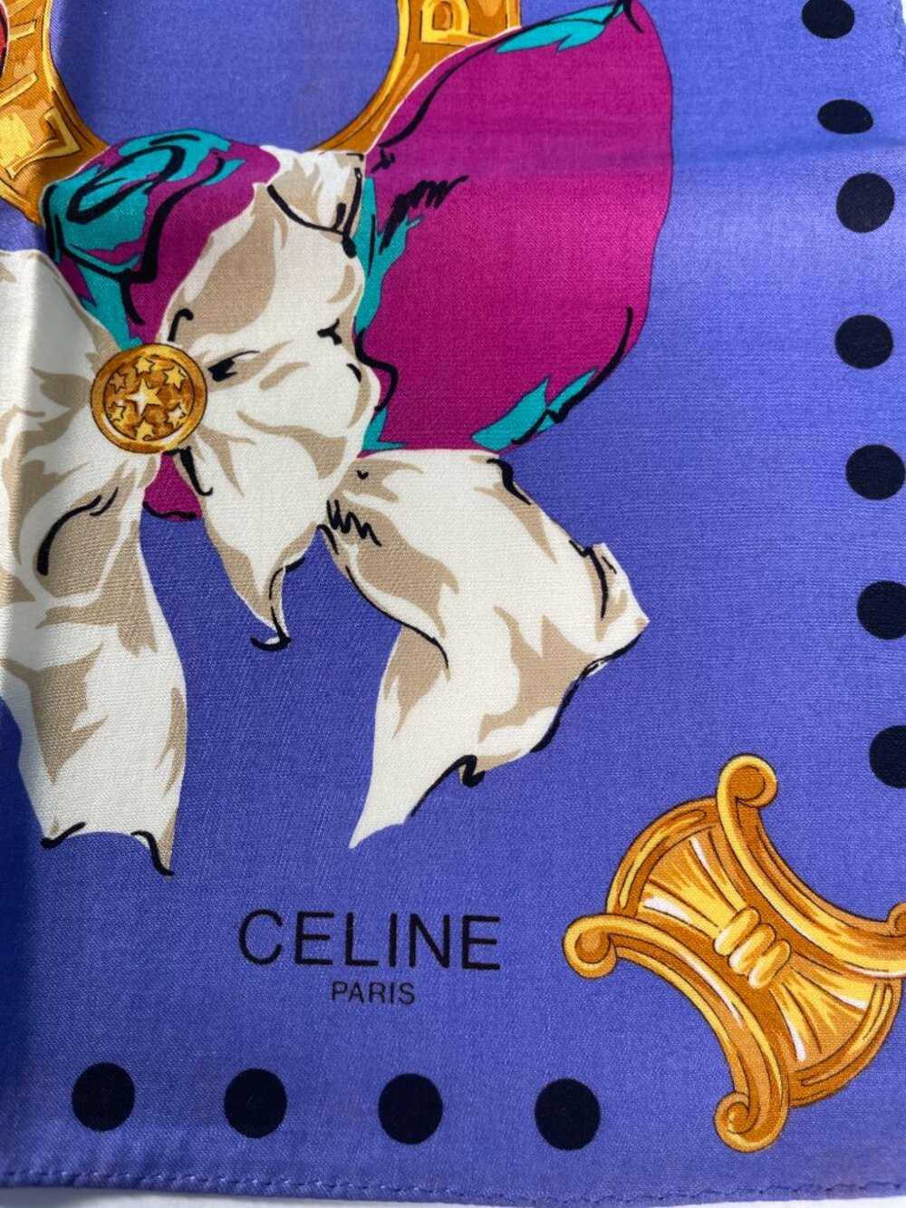 Céline Paris Cotton Scarf Colorful Hats & Rope Print 20" Square - Picture 2 of 13